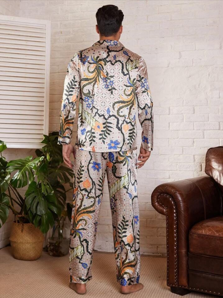 NIGHT-RIDER Men's Pajama Set Casual Long Sleeve Shirt & Long Pant Sleepwear Set